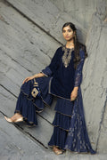 Juniper Blue Velvet Festive Solid Straight kurta Sharara Set For Women - Distacart