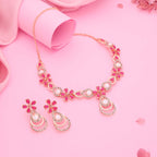 Tehzeeb Creations Rose Gold-Polished Pink Colour Necklace With Stud