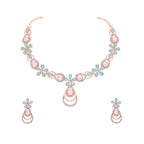 Tehzeeb Creations Rose Gold-Polished Sky Blue Colour Necklace With Stud