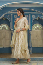 Juniper Beige Chanderi Festive Solid Embroidered Flared Maxi Dupatta For Women - Distacart
