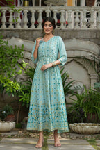 Juniper Sky Blue Georgette Festive Printed Flared Maxi For Women - Distacart