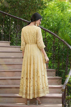 Juniper Light Yellow Georgette Festive Printed Flared Maxi For Women - Distacart
