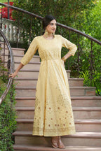 Juniper Light Yellow Georgette Festive Printed Flared Maxi For Women - Distacart