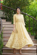 Juniper Light Yellow Georgette Festive Printed Flared Maxi For Women - Distacart