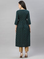 Juniper Green Rayon Festive Wear Embroidered Flared Kurta - Distacart
