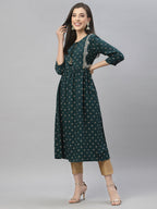 Juniper Green Rayon Festive Wear Embroidered Flared Kurta - Distacart