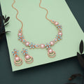 Tehzeeb Creations Rose Gold-Polished Sky Blue Colour Necklace With Stud