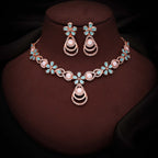 Tehzeeb Creations Rose Gold-Polished Sky Blue Colour Necklace With Stud