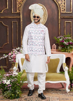 Raivat Ethnic Art Silk Digital Print Work Jacket Set In Multicolour