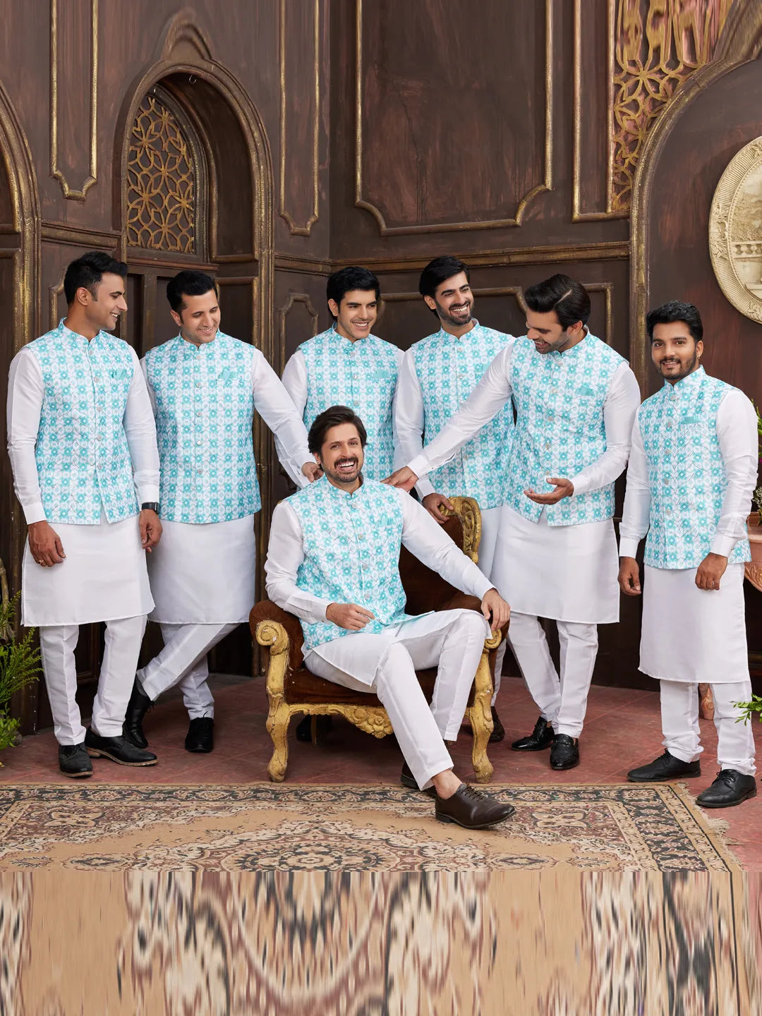 Raivat Ethnic Art Silk Digital Print Work Jacket Set In Sky Blue Colour