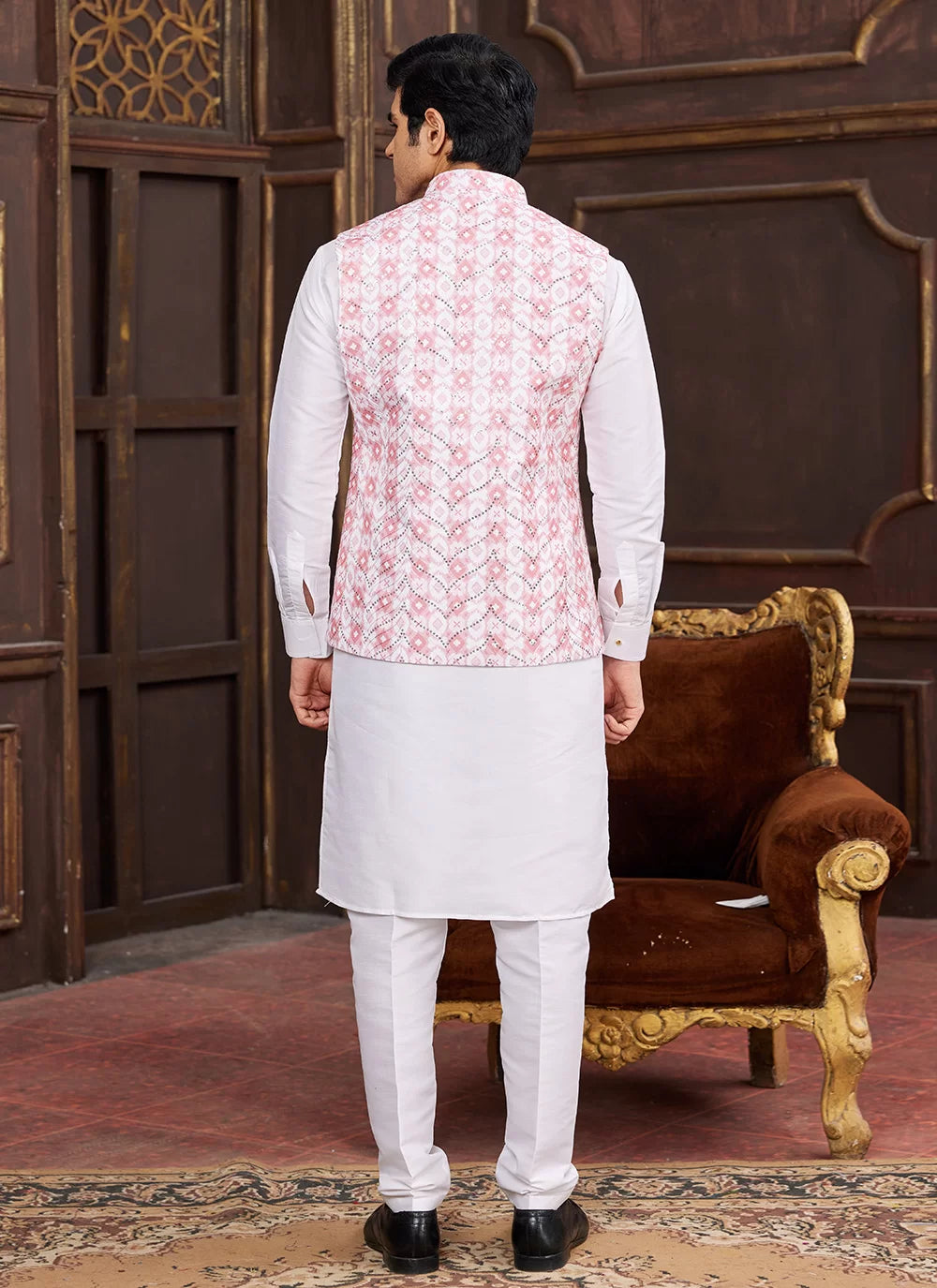 Raivat Ethnic Art Silk Digital Print Work Jacket Set In Pink Colour