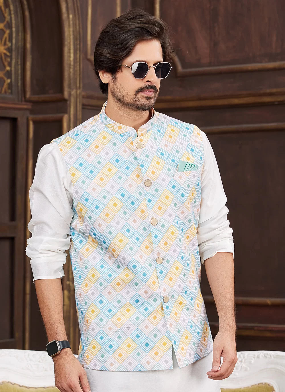 Raivat Ethnic Art Silk Digital Print Work Jacket Set In Multicolour