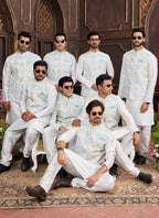 Raivat Ethnic Art Silk Digital Print Work Jacket Set In Multicolour