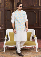Raivat Ethnic Art Silk Digital Print Work Jacket Set In Multicolour