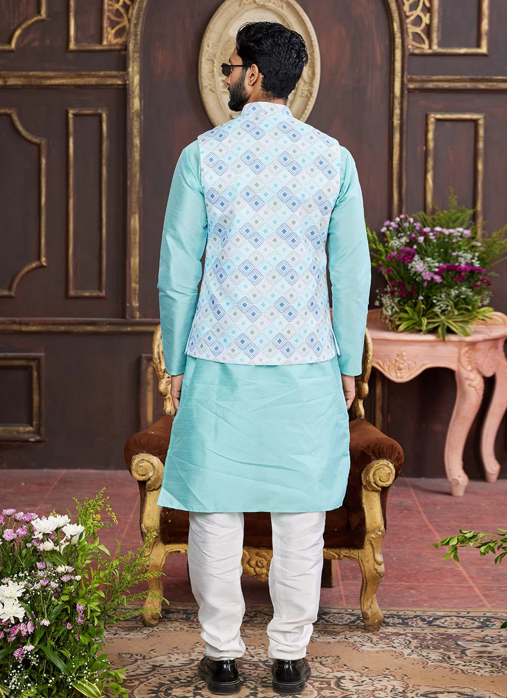 Raivat Ethnic Art Silk Digital Print Work Jacket Set In Multicolour