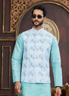 Raivat Ethnic Art Silk Digital Print Work Jacket Set In Multicolour