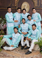 Raivat Ethnic Art Silk Digital Print Work Jacket Set In Multicolour