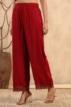 Juniper Women's Maroon Rayon Straight Solid Palazzo - Distacart