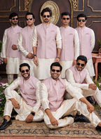 Raivat Ethnic Art Silk Digital Print Work Jacket Set In Pink and Beige Colour