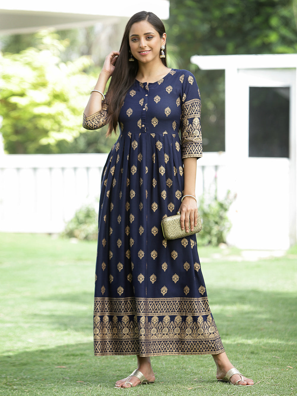 Juniper Indigo Rayon Festive Dress For Women - Distacart