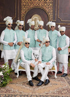 Raivat Ethnic Art Silk Digital Print Work Jacket Set In Sea Green Colour