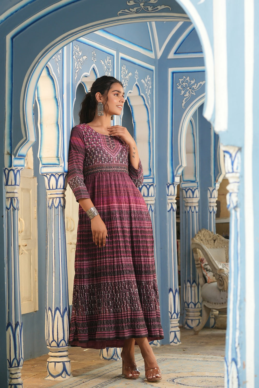 Juniper Multi Muslin Festive Printed Flared Kurta For Women - Distacart