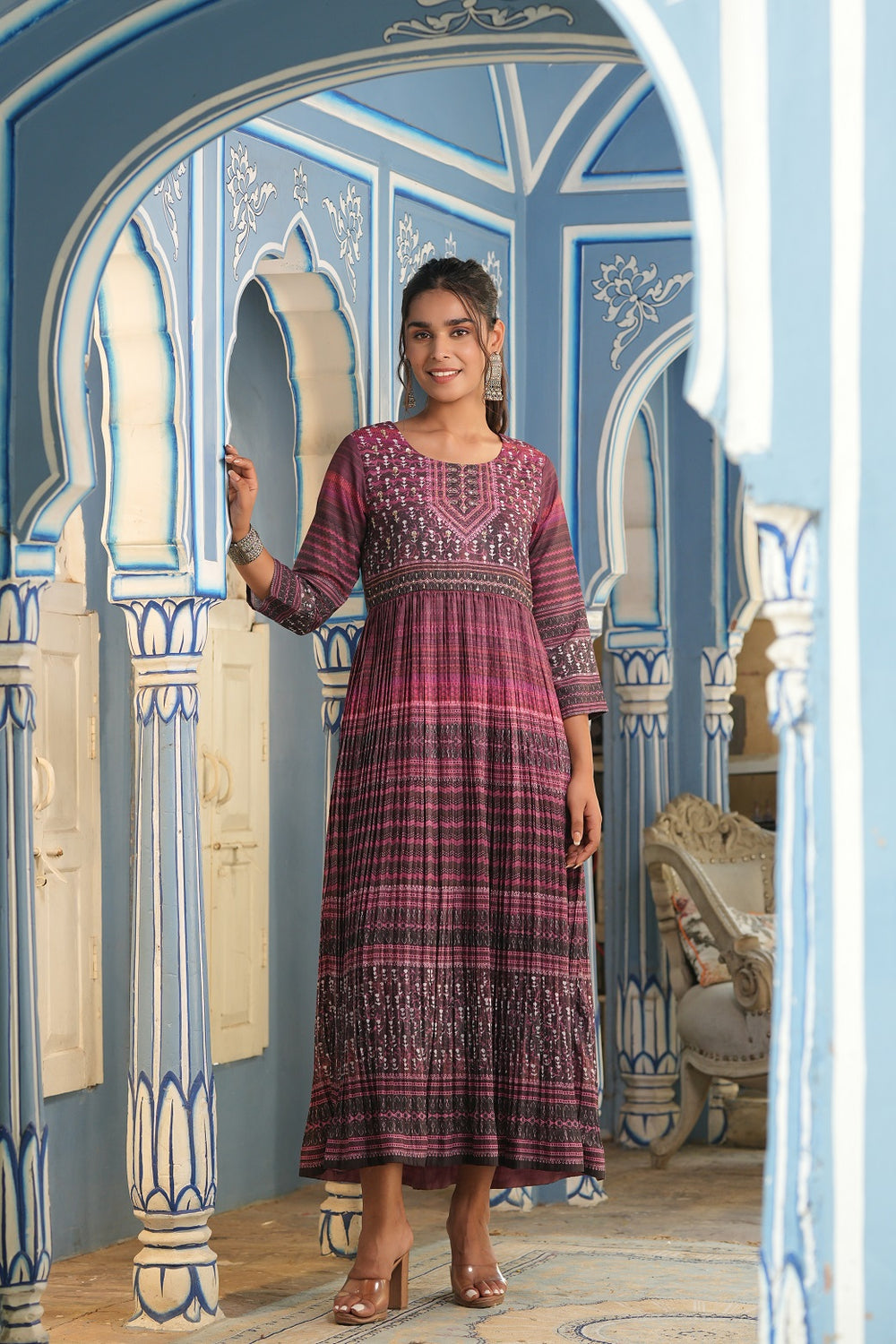 Juniper Multi Muslin Festive Printed Flared Kurta For Women - Distacart