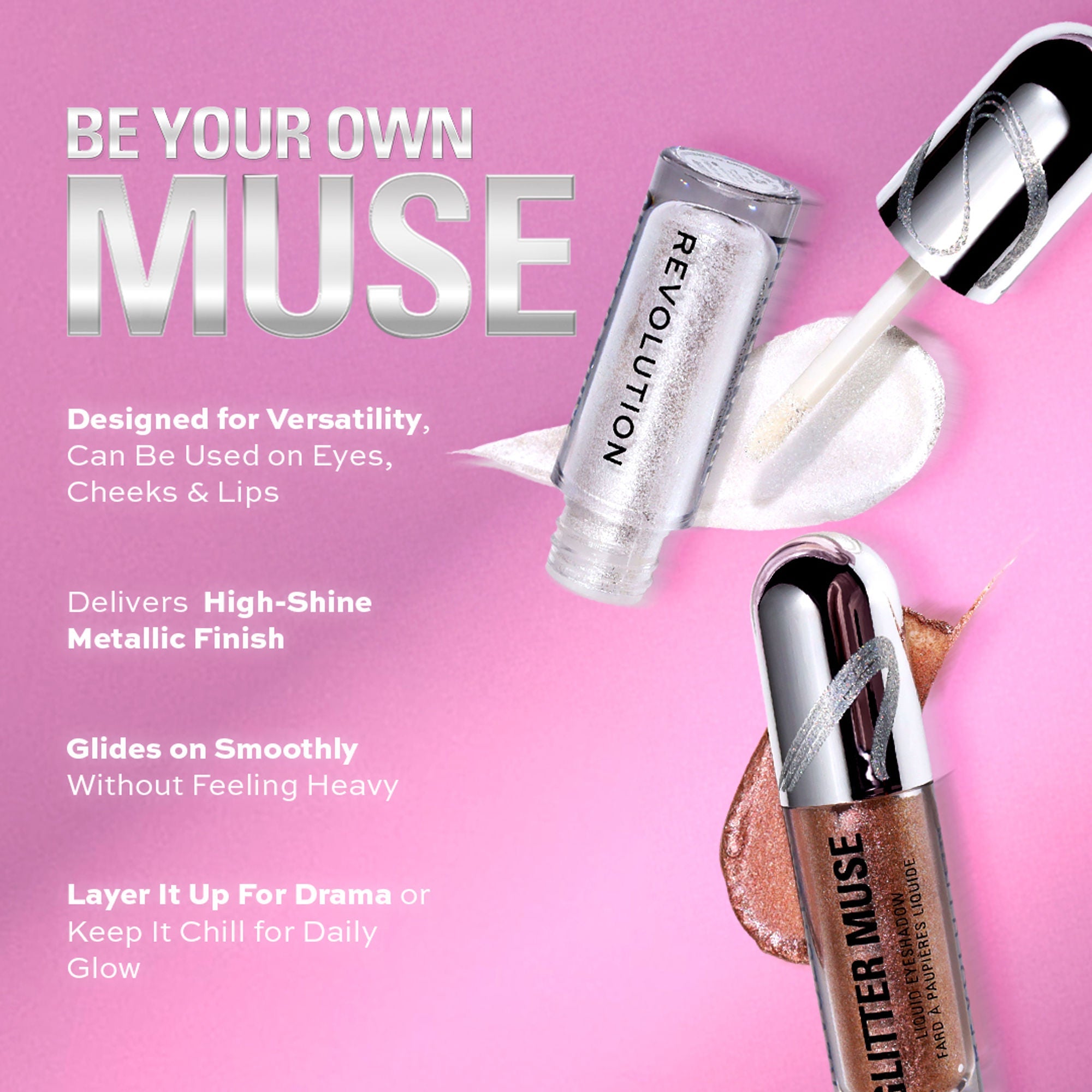 Makeup Revolution Metallic Muse Glitter Muse Eyeshadow - Gold - Distacart