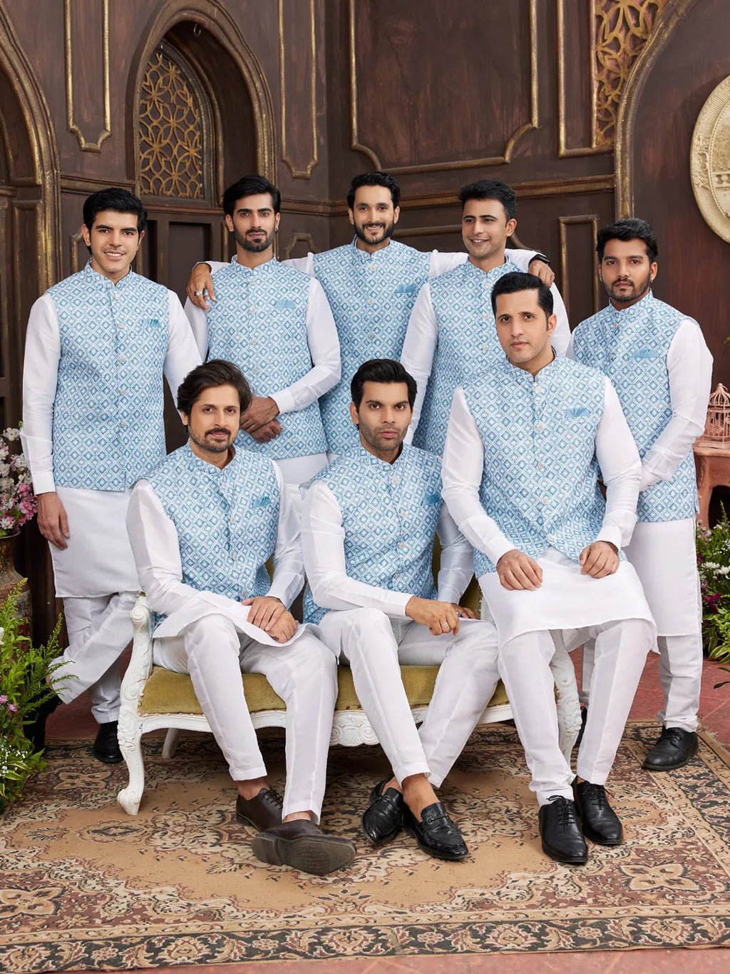 Raivat Ethnic Art Silk Digital Print Work Jacket Set In Sky Blue Colour