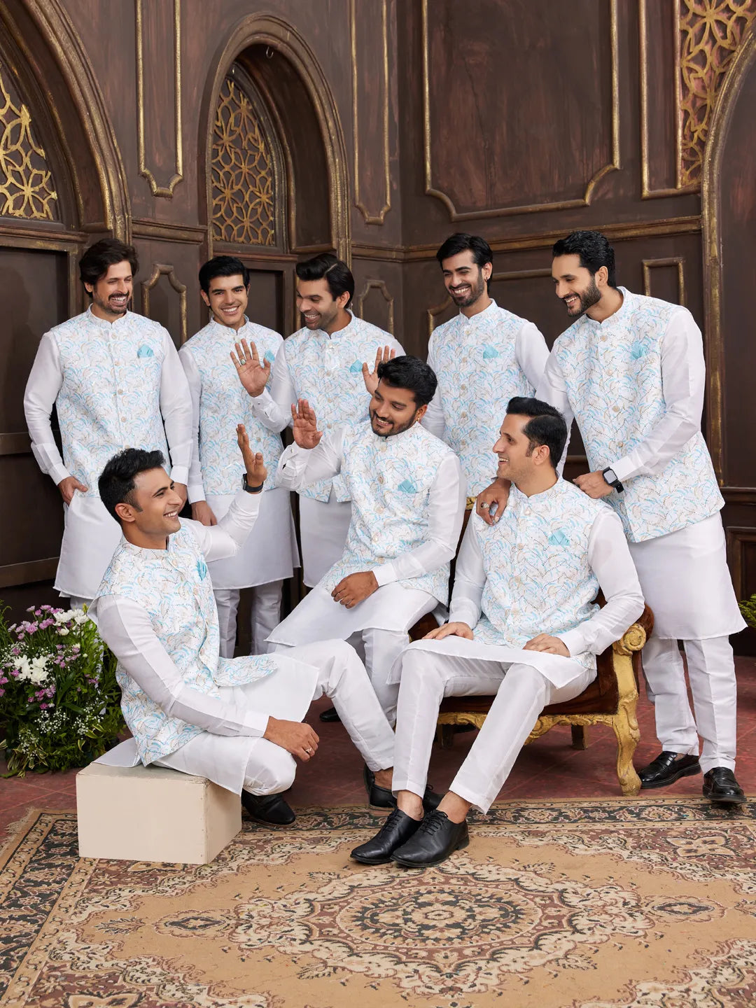 Raivat Ethnic Art Silk Digital Print Work Jacket Set In Sky Blue Colour