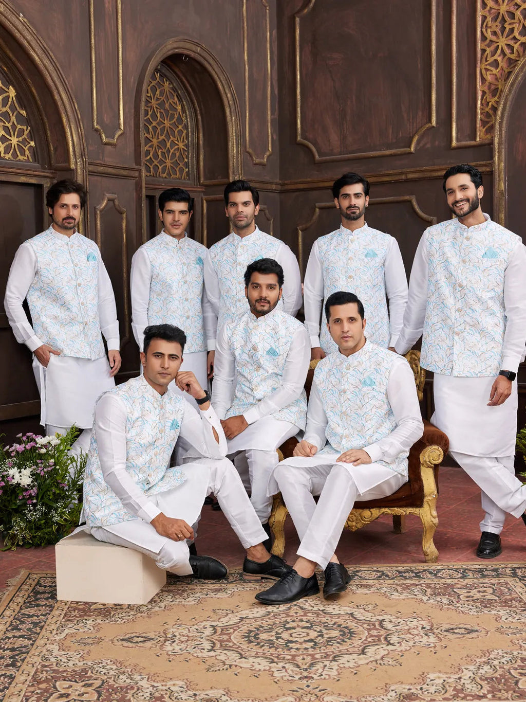 Raivat Ethnic Art Silk Digital Print Work Jacket Set In Sky Blue Colour