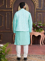 Raivat Ethnic Art Silk Digital Print Work Jacket Set In Green Colour
