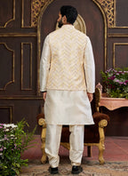 Raivat Ethnic Art Silk Digital Print Work Jacket Set In Light Yellow Colour