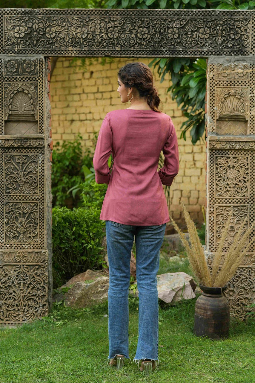 Juniper Onion Pink Rayon Festive Embroidered A-Line Tunic For Women - Distacart