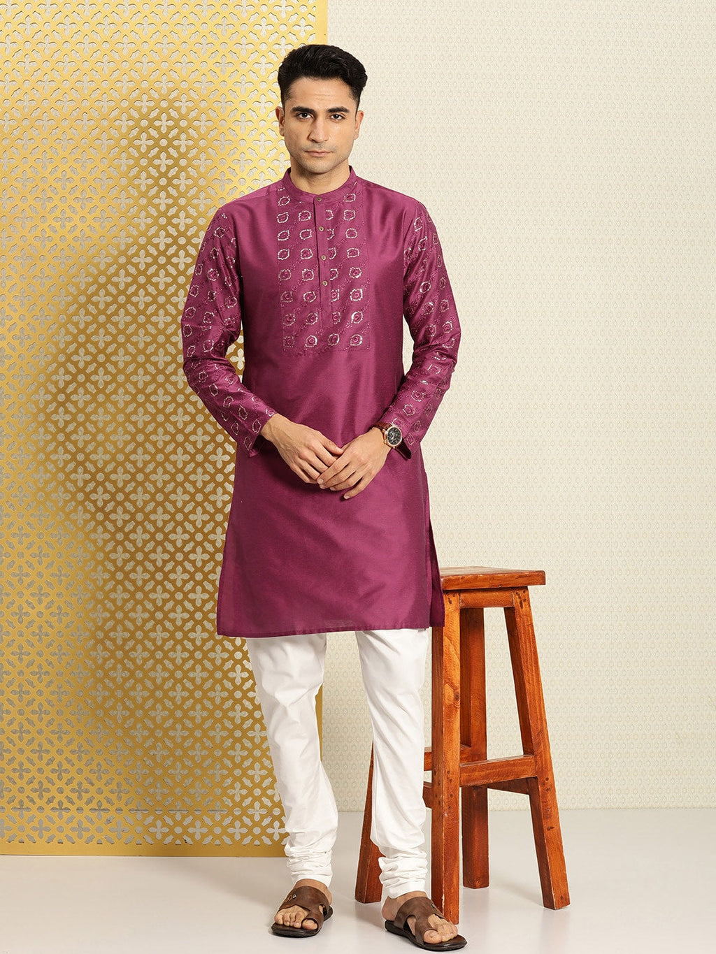 House of Pataudi Jashn Ethnic Motifs Yoke Design Sequinned Kurta