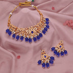 Tehzeeb Creations Gold-Polished Blue Colour Necklace With Stud