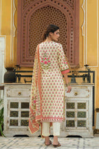 Juniper Ivory Rayon Slub Fusion Polka Print Kurta Set For Women - Distacart