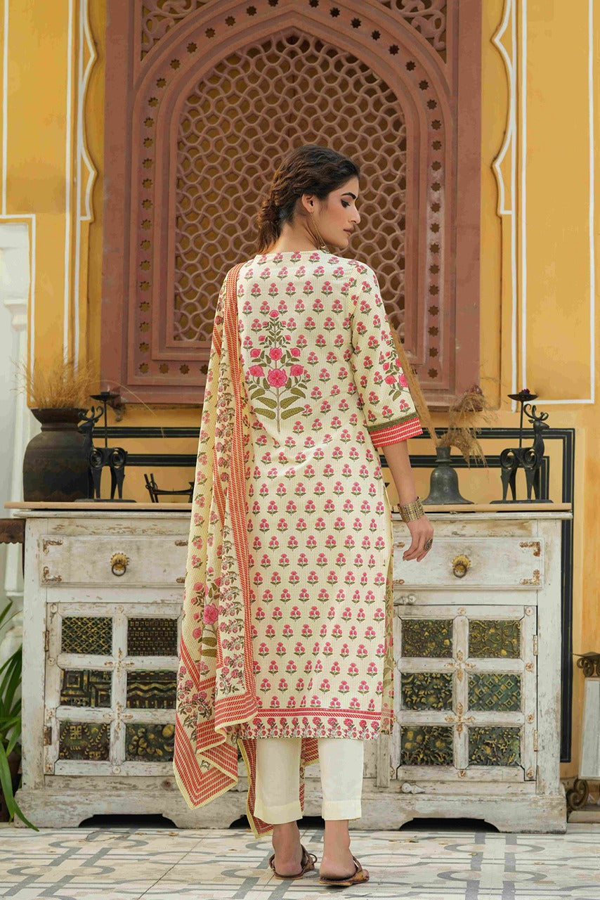 Juniper Ivory Rayon Slub Fusion Polka Print Kurta Set For Women - Distacart