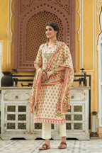 Juniper Ivory Rayon Slub Fusion Polka Print Kurta Set For Women - Distacart