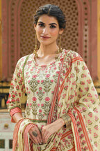 Juniper Ivory Rayon Slub Fusion Polka Print Kurta Set For Women - Distacart