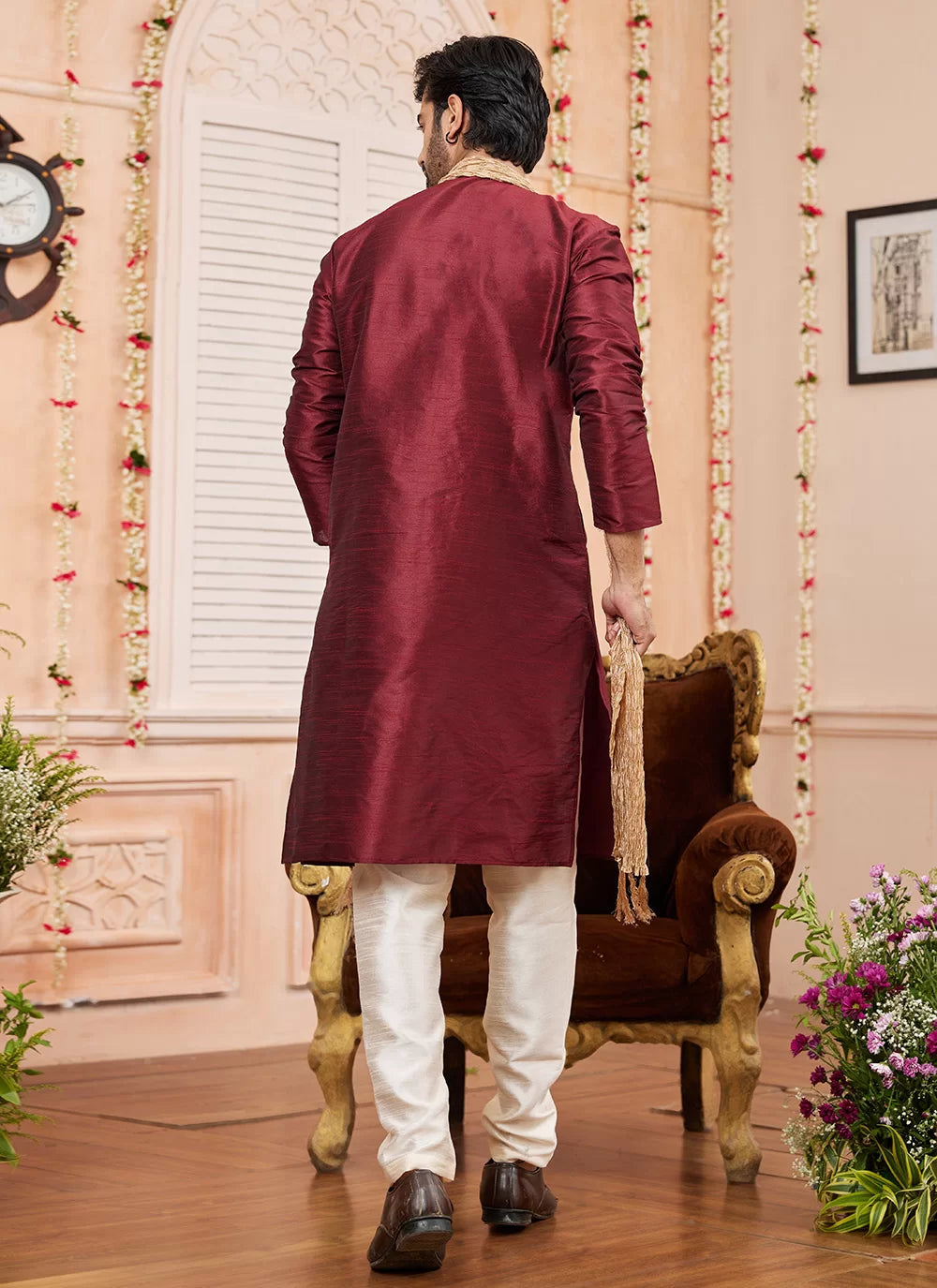 Raivat Ethnic Maroon Colour Art Silk Kurta Pajama With Matching Dupatta