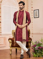 Raivat Ethnic Maroon Colour Art Silk Kurta Pajama With Matching Dupatta