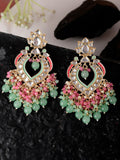 Shoshaa Gold-Plated Green & Pink Enamel Kundan-Studded Drop Earrings - Distacart
