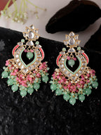 Shoshaa Gold-Plated Green & Pink Enamel Kundan-Studded Drop Earrings - Distacart
