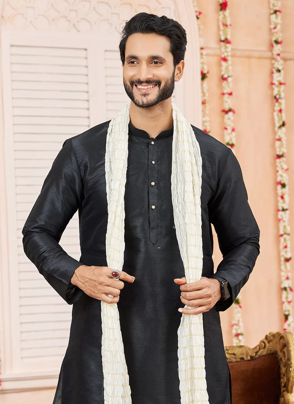 Raivat Ethnic Black Colour Art Silk Kurta Pajama With Matching Dupatta