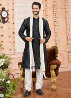 Raivat Ethnic Black Colour Art Silk Kurta Pajama With Matching Dupatta