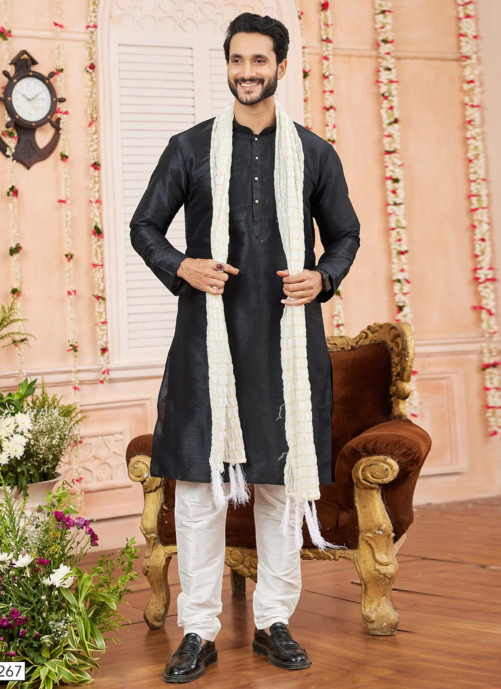 Raivat Ethnic Black Colour Art Silk Kurta Pajama With Matching Dupatta