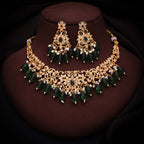 Tehzeeb Creations Gold-Polished Green Colour Necklace With Stud
