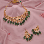 Tehzeeb Creations Gold-Polished Green Colour Necklace With Stud