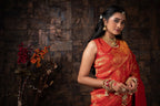 Vardha Crimson Red Zari Floral Kanjeevaram Silk Saree